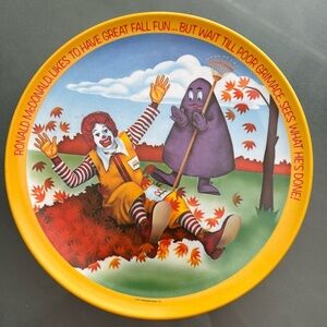 Vintage 1977 McDonald's Ronald McDonald Plate Grimace Fall Leaves